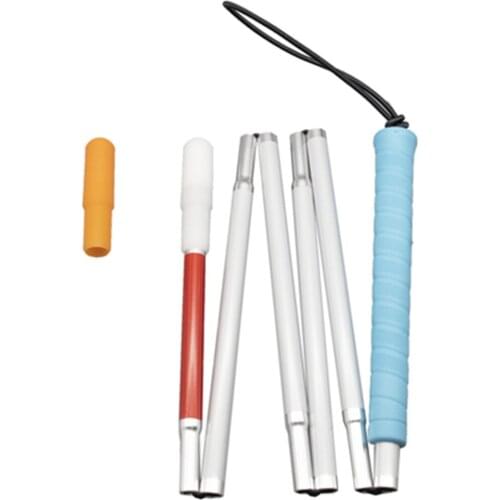 120cm-155cm White Cane, Aluminum Folding Cane for The Blind,Folds Down 6 Sections,Blue Handle, with 2 Tips 6PEA-BLU