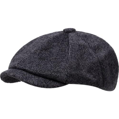 New Autumn Winter Mens Newsboy Hat Spring Fall Retro Striped Beret Casual Wool Blend Unisex Man Painter Octagonal Cap
