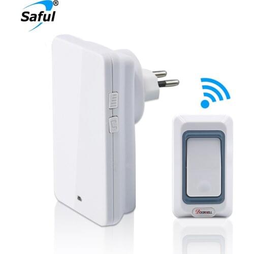 Saful Wireless Doorbell 25-110dB Adjustable Push Button EU/AU/US/UK Plug Waterproof Battery Electric Smart Home Chime Door Bell
