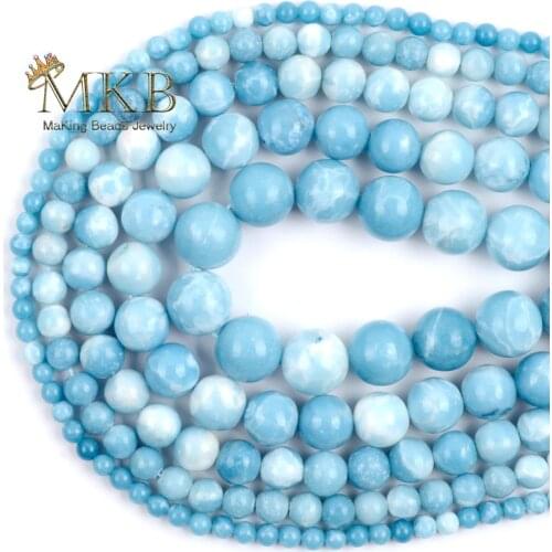 Natural Stone Blue Larimar Angelite Round Beads For Jewelry Making 4 6 8 10 12mm Beads Diy Bracelet Necklace Accessories 15"