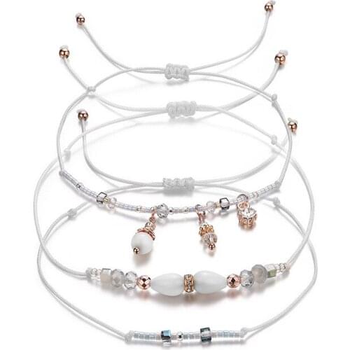 Beads Dotted with Crystal Natural Stone Pendant White Woven Bracelets