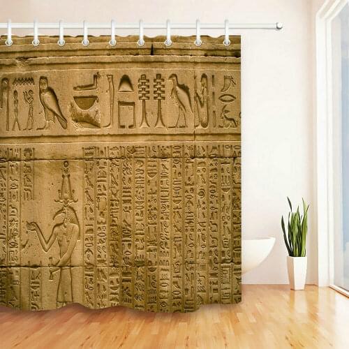 Egyptian Hieroglyph Shower Curtain Pharaoh God Pyramid Pattern Bath Curtains Retro Home Bathroom Decor Hanging Cloth Waterproof