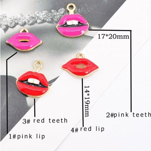 10pcs/lot Pink Red Lip Teeth Diy Deisgn Enamel Charm for Jewelry Making Earring Bracelet or Necklace Charms