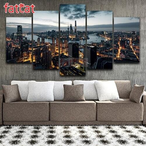 FATCAT Seaside city scenery 5 Piece Diy Diamond Painting Full Square Round Drill Diamond Embroidery Sale Decoration AE2743