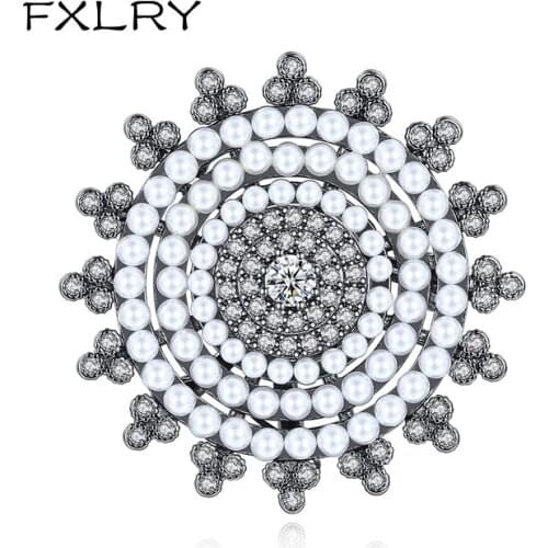 FXLRY Personality Round Patterns Brooches AAA Cubic Zircon Vintage Brooch for Women Fashion Jewellery