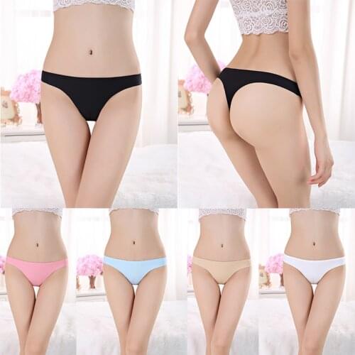 Hot New Product, Cotton Bottom, Ice Silk Thong, Solid Color, One-piece Low-waist Underwear, Women Sexy T-pants Panties Women