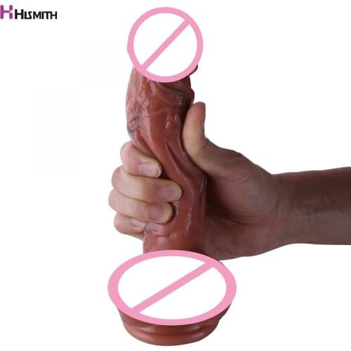 Hismith Super realistic dildo real skin feel firm inside Double layered silicone dildo with powerful suction cup base soft dildo