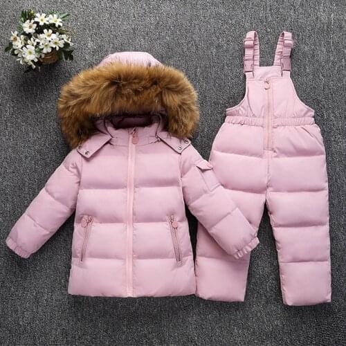 2021 Winter Jackets for Kids Snowsuits Girl Duck Down Parka Coat Boy Real Fur Outerwear Children Warm Overalls Baby Jumpsuit