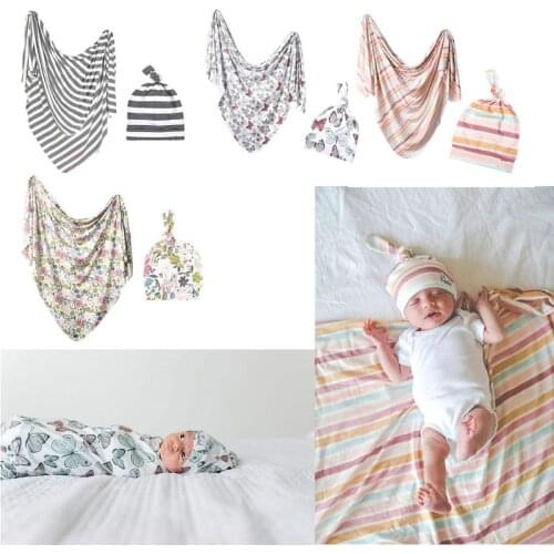 2Pcs Sets Baby Bedding Clothing Newborn Baby Boy Girl Cotton Swaddle Wrap Blanket Sleeping Bag Swaddling Headbend