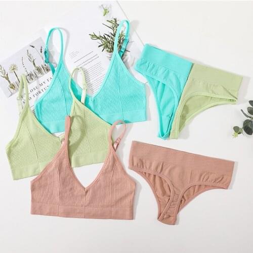 Women 2PCS Bra Set Seamless Bra Tops Underwear & Sleepwears Deep V Low Back Bralette Sexy Lingerie Set Female Push Up Brassiere