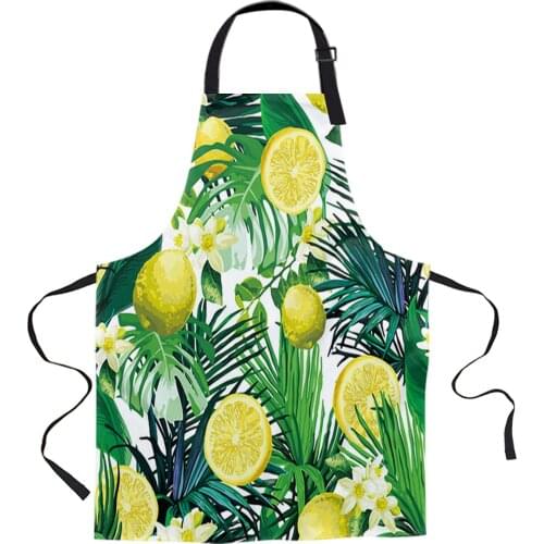 Lemon Flowers Tropical Leaves Printed Kitchen Cooking Baking Aprons Canvas Sleeveless For Women Man Kids Home Delantal Cocina