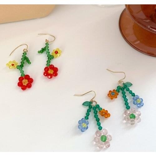 Trendy Cute Beads Pendant Flower Earrings for Women Creative Cute Dangle Earrings Fashion Jewelry Accessories Hot Sale Girl Gift