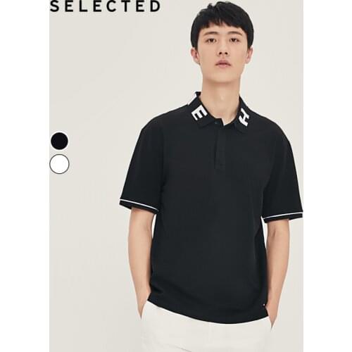 SELECTED 100% Cotton Letters Contrast Mens Drop-shoulder Lapel T-shirt |420206553