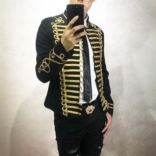 Fashion Stage Suit Men Party Suit Performers Coat Casual Drama Costume Blazer Gold Thread Blazer Slim Fit Jacket Singers Coat