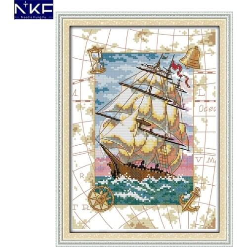 NKF Oceangoing Voyage Scenery Chinese Cross Stitch Kit Cotton Floss Embroidery Needlework Cross Stitch Kits for Home Decor