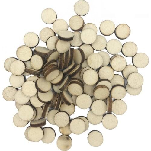 100pcs 10mm Unfinished Wood Round Circles Shapes Wooden Craft Wood Blank Slices for Christmas Ornaments Wedding Decoration