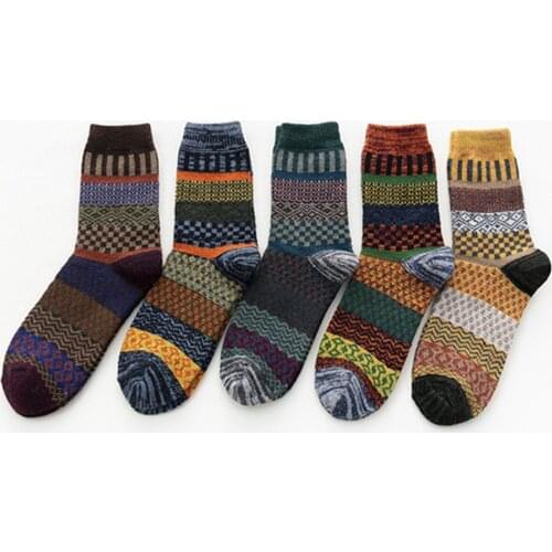 Mens thick socks retro thick needle jacquard mens and womens socks Christmas 5 Pair