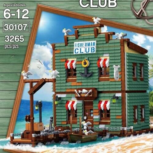 New Urge 30107 Fisherman Club Fishing Shop Model Building Blocks Creative Expert Ideas Bricks harbor Tavern Toys Kids Gifts