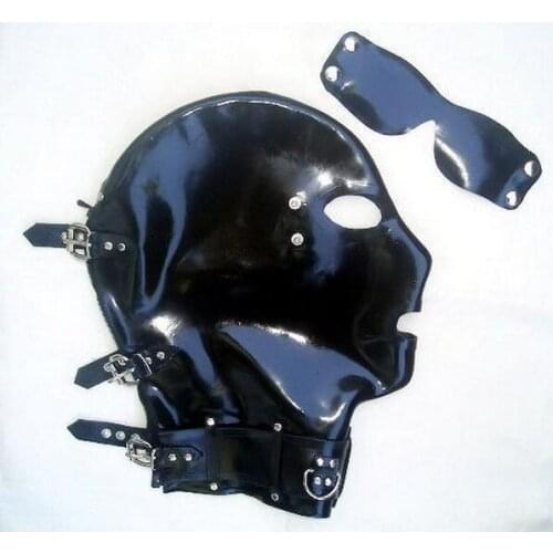 NEW special design sexy lingerie exotic unisex cekc mystical latex hoods eye moveable cover open mouth with neck collar fetish