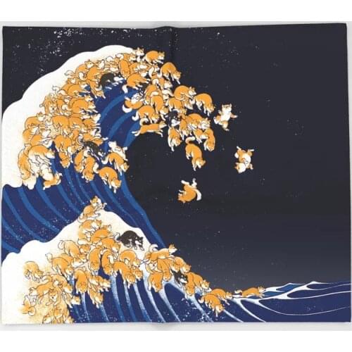 Dog Shiba Inu Cartoon Throw Blanket Cute Kids Design The Great Wave in Night Blankets for Beds Christmas Decorations for Home