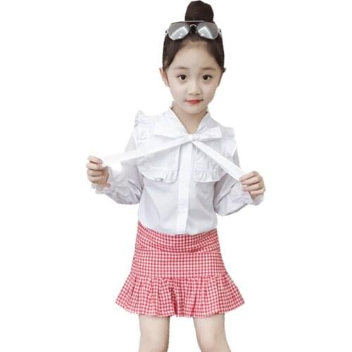 Clothes For Girls Blouse + Skirt Tracksuits For Girls Plaid Pattern Outfits For Girls Spring Autumn Childrens Clothes 6 8 10 12