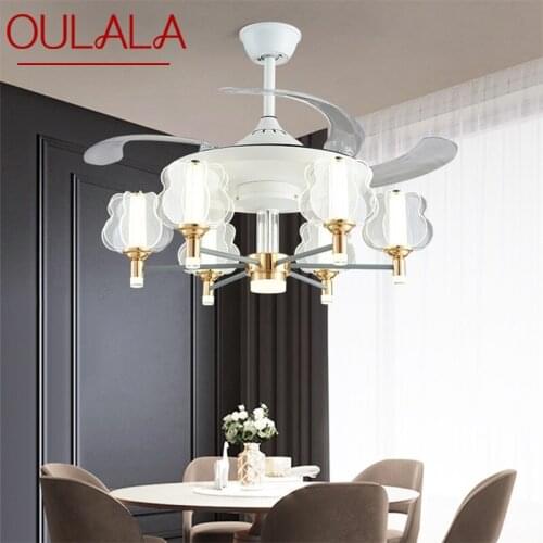 OULALA LED Ceiling Lamp With Fan White Invisible Fan Blade With Remote Control Fixtures For Living Room Bedroom Restaurant