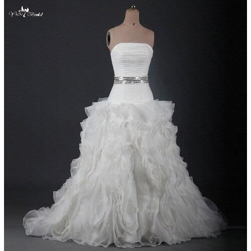 RSW1207 Real Photos Alibaba China Strapless Dropped Waist Ruffles Organza Wedding Dresses