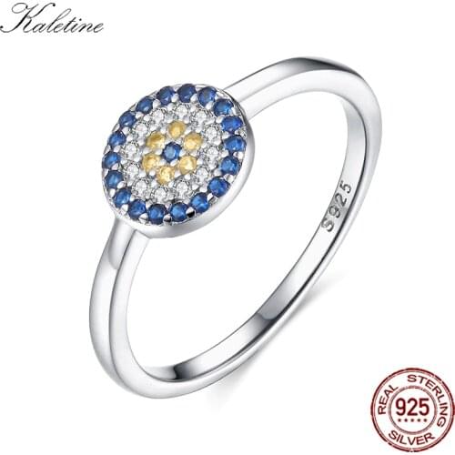 KALETINE Pure 925 Sterling Silver Ring Lucky Evil Eye Charm Blue Stone CZ Finger Rings For Women Turkey Men Jewelry 2019