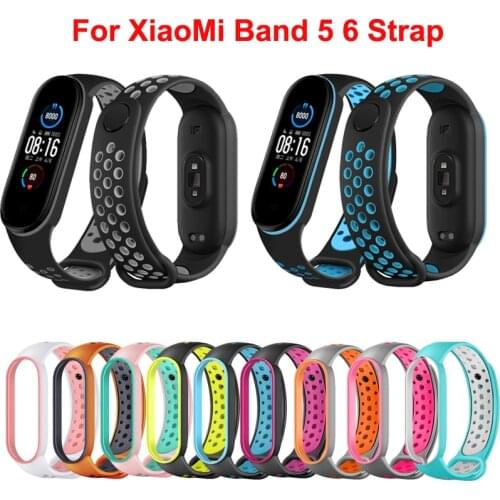 Silicone Strap for Xiaomi Mi Band 6 5 Porous Anti-sweat Two-color Bracelet Sport Breathable Replacement Belt For MiBand5 Band6