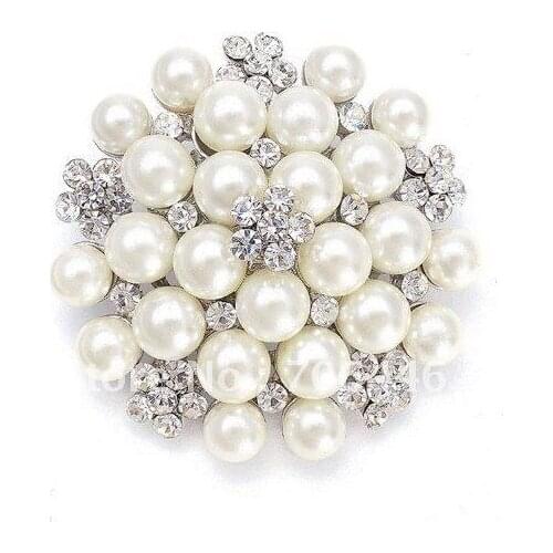 Ivory Faux Pearl Cluster and Rhinestone Crystal Large Bridal Corsage Bouquet Pin Brooch