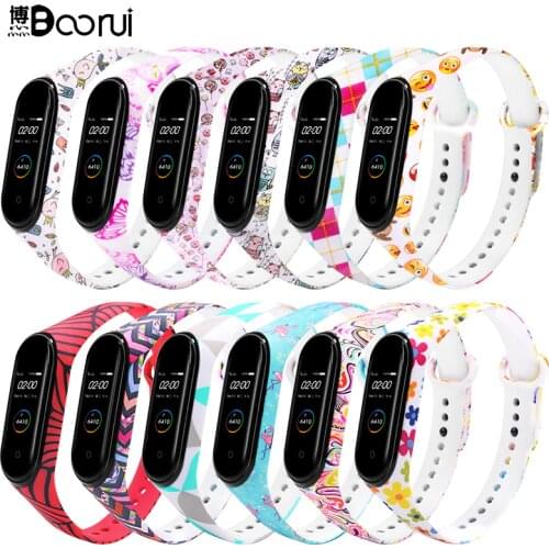 BOORUI Miband 3 4 5 Flower Strap Mi band 5 Accessories Replacement silicone varied wrist strap for xiaomi mi 3 4 5 bracelet