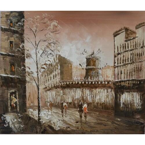 Modern home decor hand-painted canvas oil painting restoring ancient ways of city street landscape DM15062710