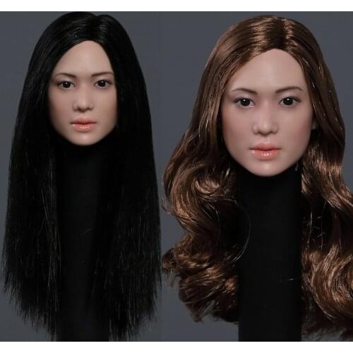 StarKingToys SK002D 1/6 Asian Beauty Head Sculpt Model Fit 12"Action Figure Black hair Pale skin