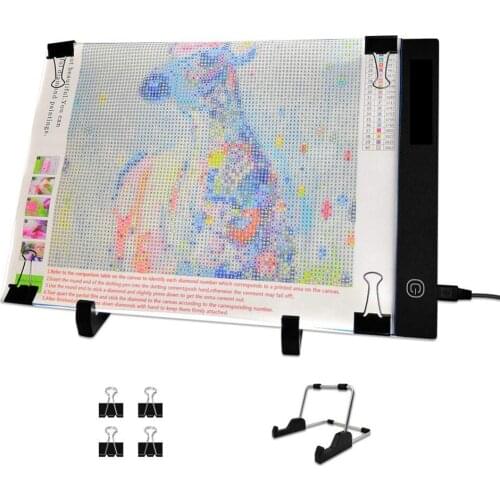 2020 A4 LED Light Pad for Diamond Painting, USB Powered Light Board Kit, Adjustable Brightness with Detachable Stand and Clips