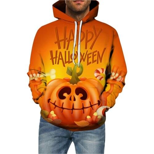 Humor Pumpkin Letter Printing Hoodies Male Halloween Thermal Warm Long Sleeve Sweatshirts Japanese O Collared Pullover Sudaderas