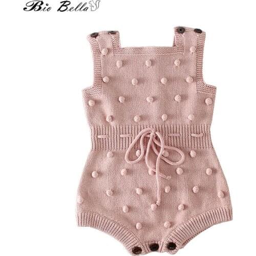 Sweet Girls Knitting Bodysuits Newborn Baby Girl Clothes Knit Bubble Baby Overalls Summer Sleeveless Jumpsuits Pink Navyblue