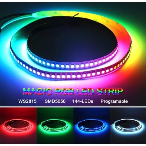 WES2815 SMD 5050 LED Strip 144 LEDs 1m Magic RGB LED Strip 12V Waterproof Outdoor Indoor Decoration RGBW Colorful Lighting Strip
