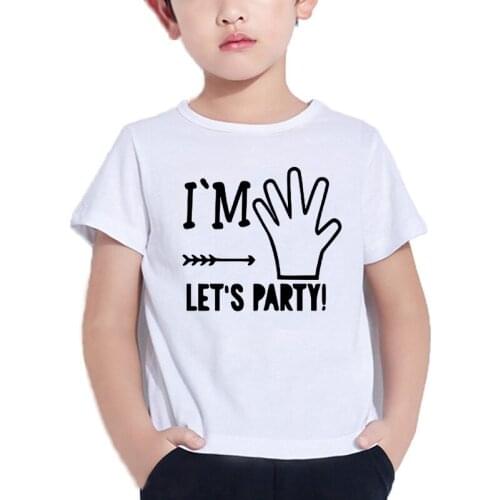 I Am Five Lets Party Boys Girls White Tshirt Cute T-shirt Summer Tee Shirt Baby Birthday Number Print Tshirt