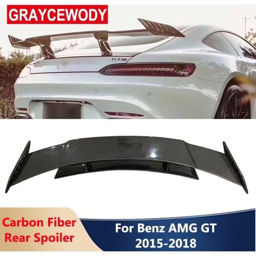 R Style Real Carbon Fiber Rear Spoiler Back Trunk Wing Double Layer For Benz AMG GT Coupe 2015-2018 Car Body Modification Parts