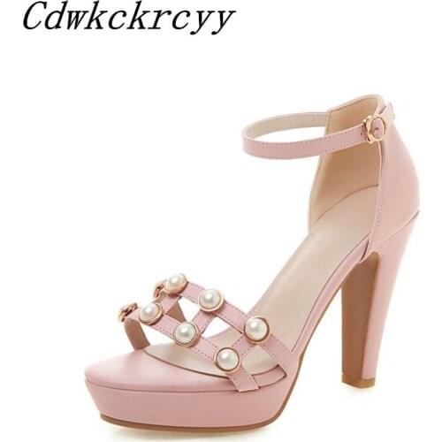 Women sandals Summer New pattern fashion Super high heel Women sandals Pink Pearl Thick bottom Sweet banquet Sandals size 34-43