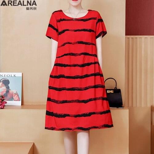 Stripe T Shirt Dress Women Summer short Sleeve Vintage Casual Loose Elegant Cotton Dresses for women 2021 Plus Size Sundress 5XL