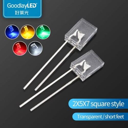 1000PCS 2x5x7 transparent short leg white red blue yellow green light-emitting diode LED