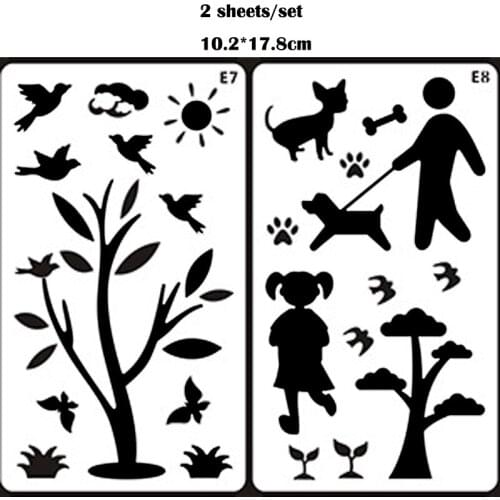 2pc Tree Painting Template Stencil DIY Scrapbook Coloring Album Decorative Accessories Drawing Reusable Office School Supplies
