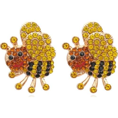 2021 Korean Fashion Trend Jewelry New Gold Plated Cute Crystal Bee Earrings Ladies Brincos Animal Stud Earrings For Women