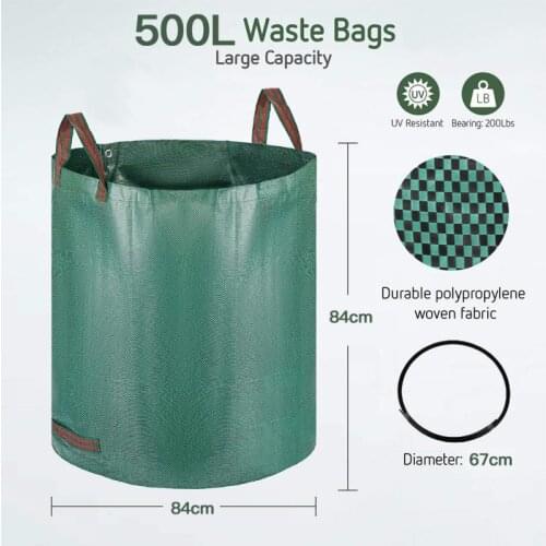500L/300L/280L Large Capacity Heavy Duty Garden Waste Bag Durable Reusable Waterproof PE Yard Leaf Kitchen Container Storage HWC