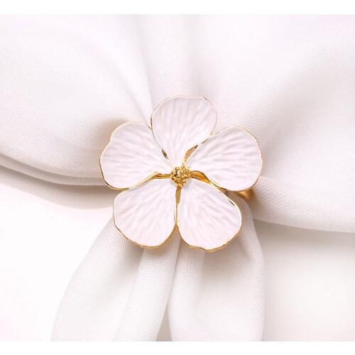 6PC Vegetable White Oil Flower Napkin Buckle Metal Napkin Ring Plum Napkin Ring Paper Napkin Ring Wedding Party Table Decoration