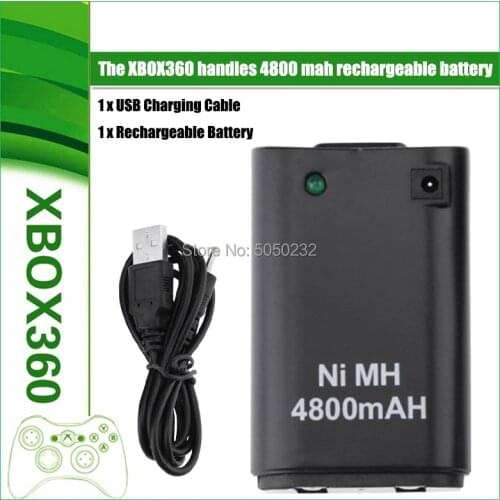 4800mAh Rechargeable Battery Pack + USB Charger Cable for XBOX 360 Wireless Controller Gamepads Replacement Bateria