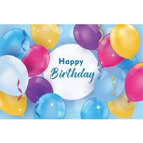 Happy Birthday Backdrop Colorful Balloon Blue Photography Background Celebration Photo Booth Studio Decor
