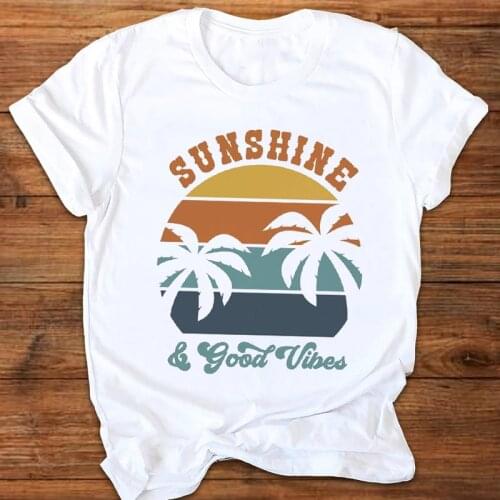 FIXSYS Women Summer Beach Graphic Fashion Short Sleeve Tshirt 90s Ladies Printed Clothes Ladies Tee Tops Female Casual T Shirt