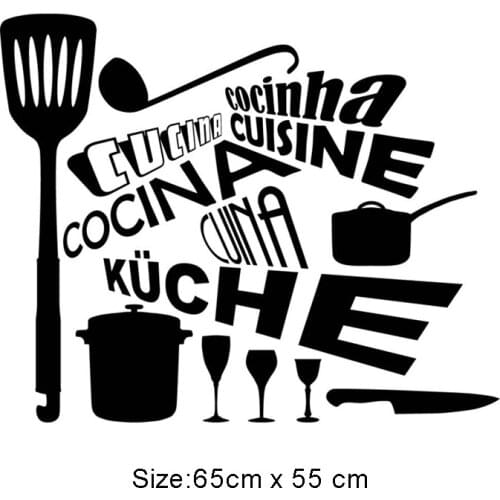 KUCADA creative kitchen tool wall sticker mural art decal home decor diy wallpaper pvc black removable WP1037